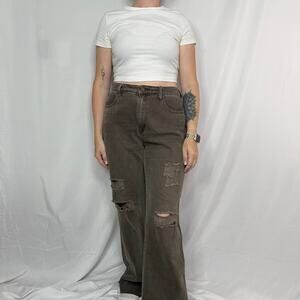 Altar'd State Brown Distressed Wide-Leg Jeans High Rise Ripped Knees Size 31